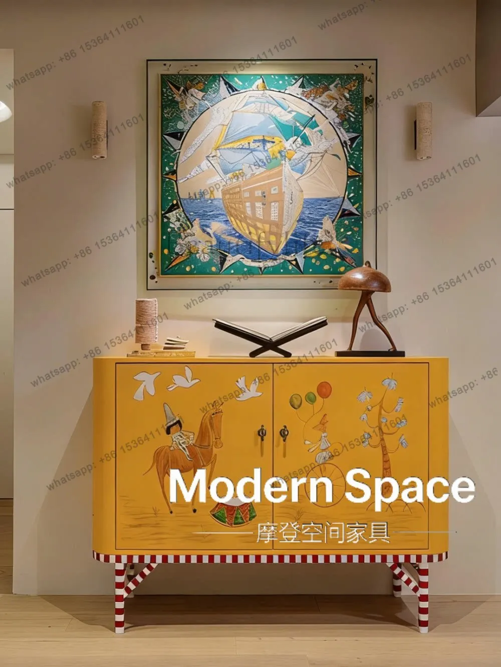 

Medieval American solid wood painted decorative cabinet household entrance locker