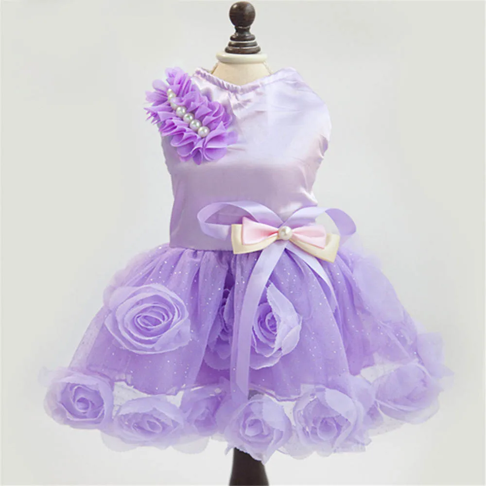 Rose Tutu Puppy Cat Summer Skirt Elegant Pet Dog Party Dresses Wedding Dresses for Small Dogs Cute Bowknot Princess Dog Clothes