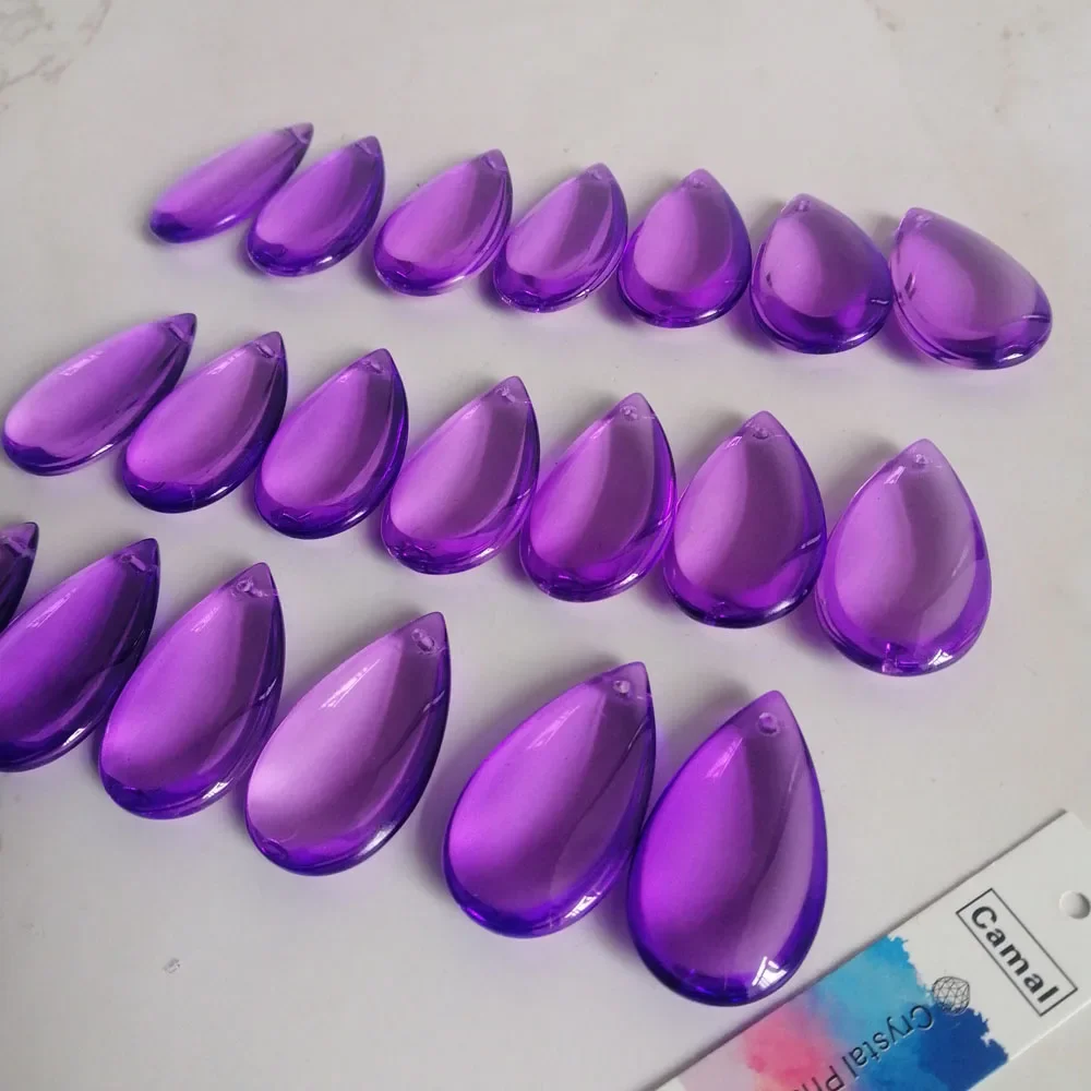 Camal 20pcs 36mm Purple Crystal Smooth Teardrop Beads Prism Pendant Lamp Chandelier Hanging Ornament Wedding Jewelry Craft