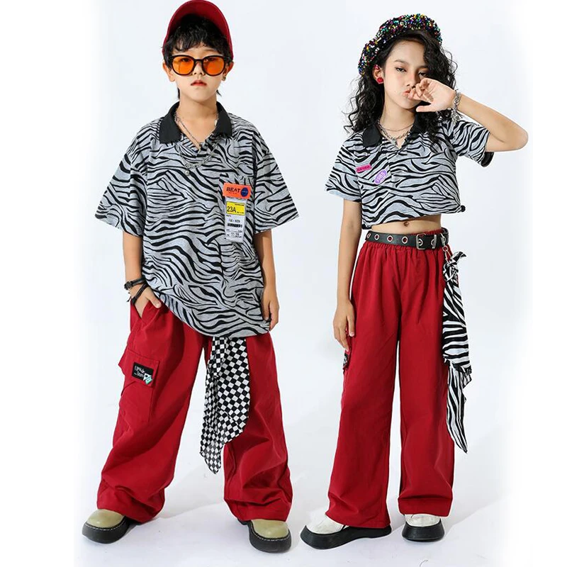 Kids Teenage Hip Hop Clothing Concert Outfits Crop Tops T Shirt Streetwear Cargo Pants For Girl Boys Jazz Dance Costume Clothes