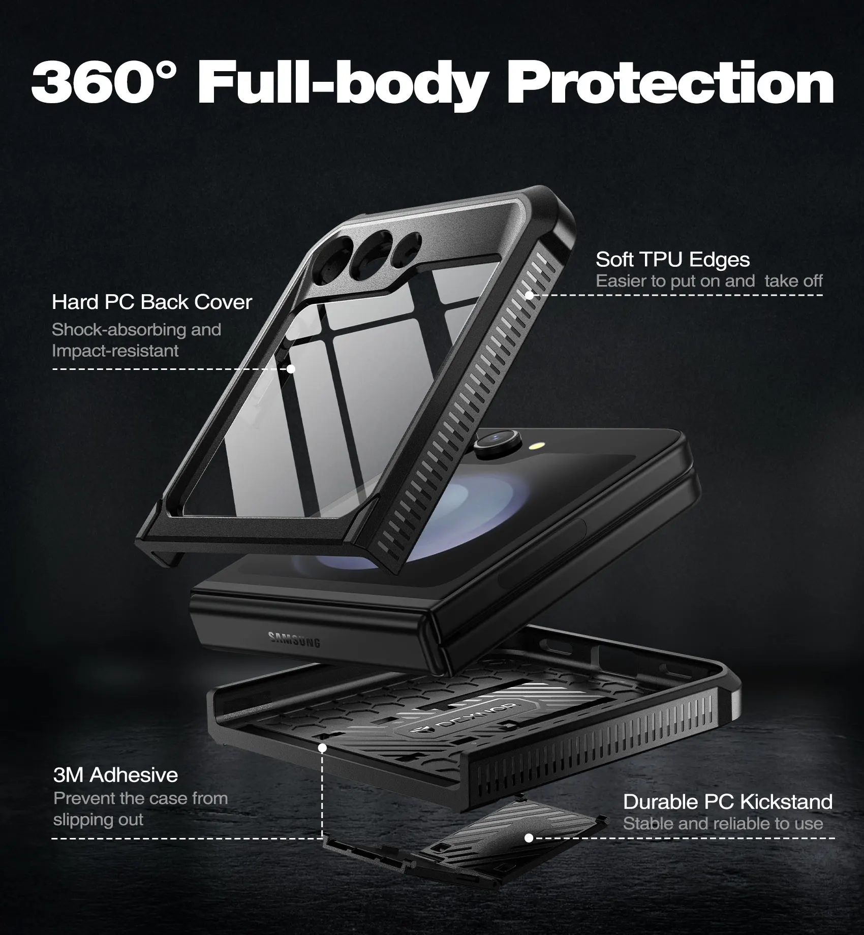 For Samsung Galaxy Z Flip 5 Case 5G (2023) Belt Clip Rugged Shockproof Bumper Protective Holster Case with Foldable Kickstand