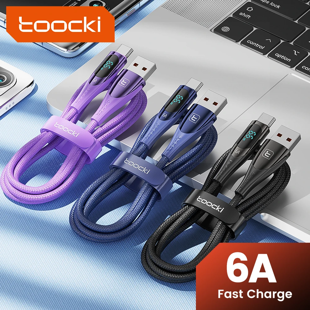 Toocki 100W Dsiplay USB to Type C Cable 6A Fast Charging for Laptop Smasung S23 Huawei P50 Mate 40 Xiaomi Realme USB Data Cord