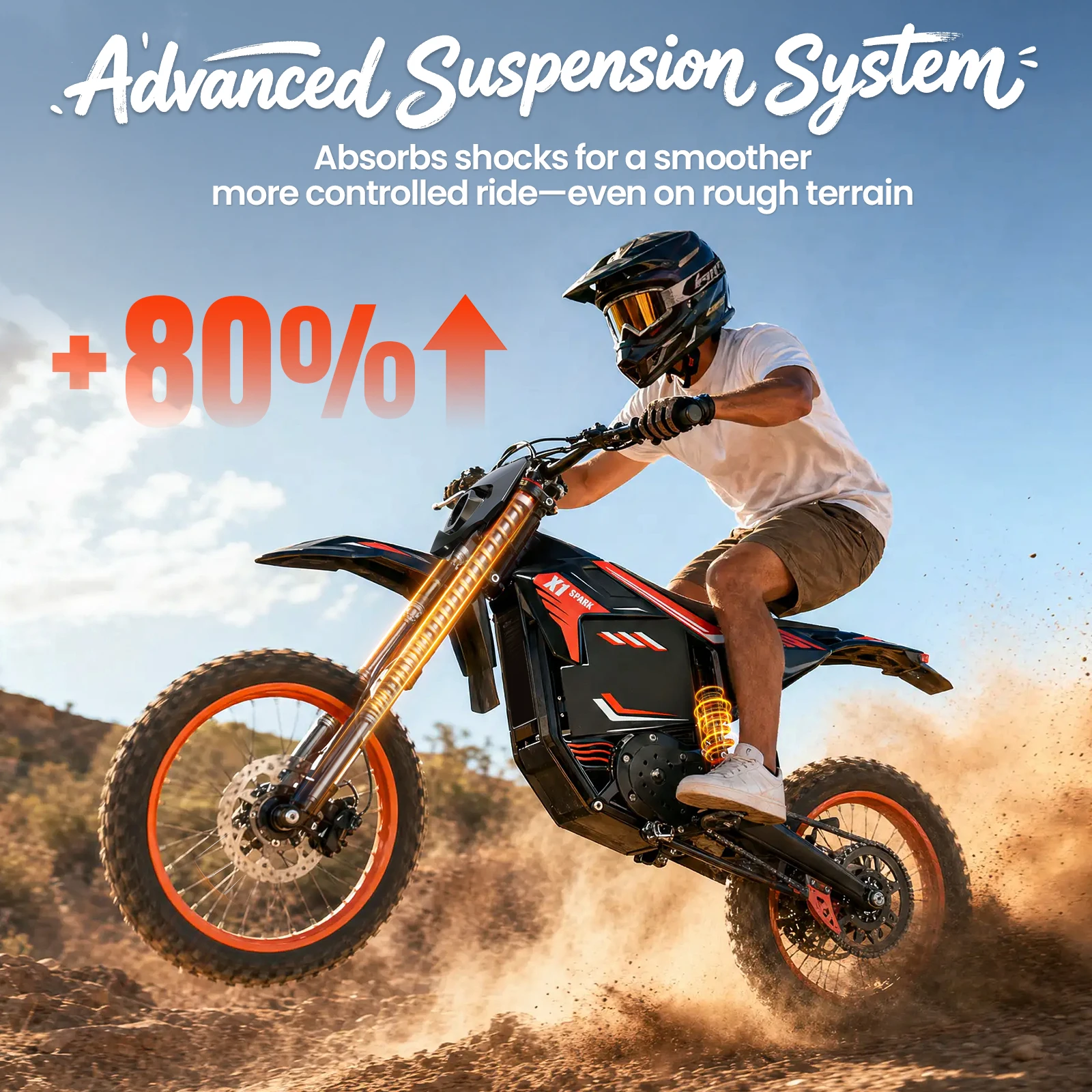 QRONGE X1 Spark L Orange Electric Dirt Bike 4500W Peak Electric Motorcycle 60V 28.8Ah E-Dirt Bike 50MPH 60 Mile Range E-Bike 17"/14"Fat Tire Electric Motorcycle For Mountain Off-Road Adults Teens 1-Year Warranty - view 4