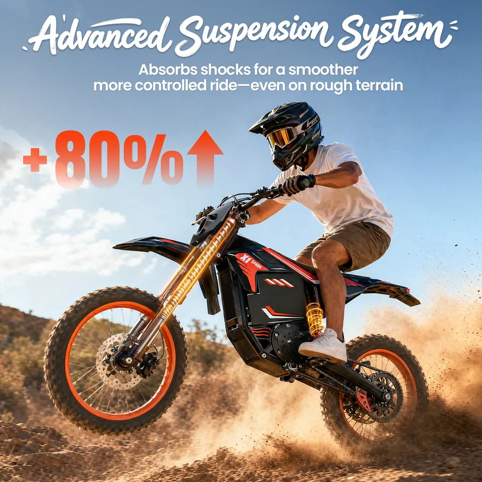 QRONGE X1 Spark L Orange Electric Dirt Bike 4500W Peak Electric Motorcycle 60V 28.8Ah E-Dirt Bike 50MPH 60 Mile Range E-Bike 17"/14"Fat Tire Electric Motorcycle For Mountain Off-Road Adults Teens 1-Year Warranty image 5