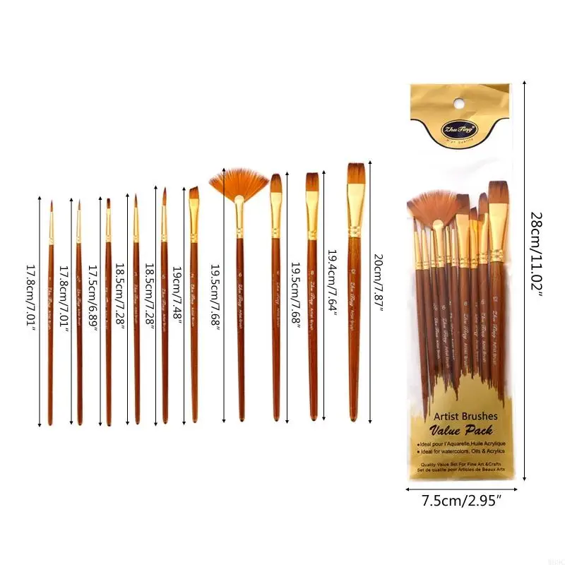 W89C 10pcs Paint Brush Set Round TIP PINTBRUSH INTRET