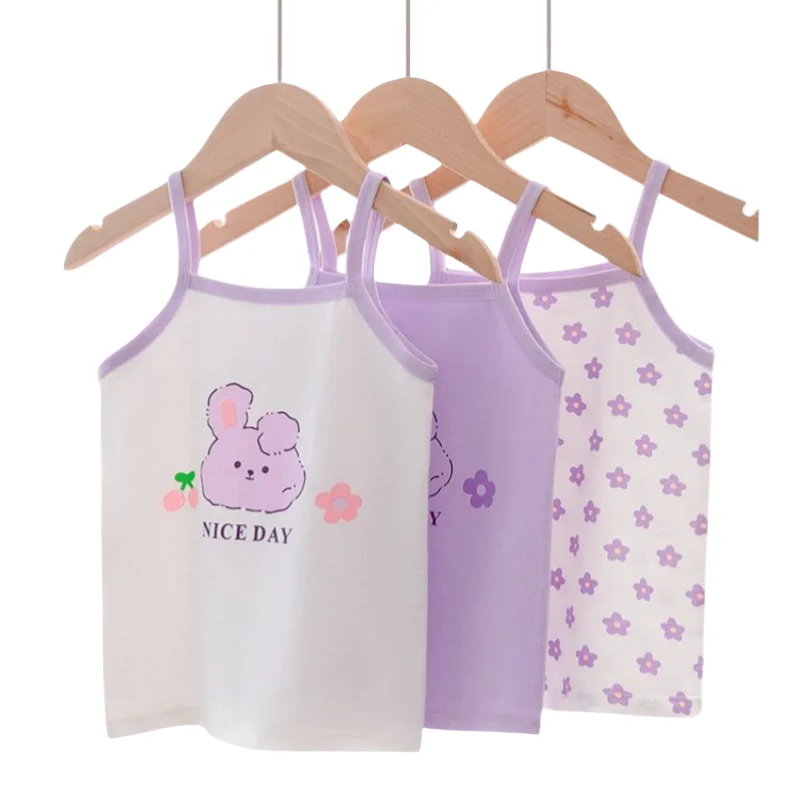 3Pc/Lot Kids Girls Cotton T-Shirt Children  Cartoon Tops Underwear Sports Bra Vest 1-8Years