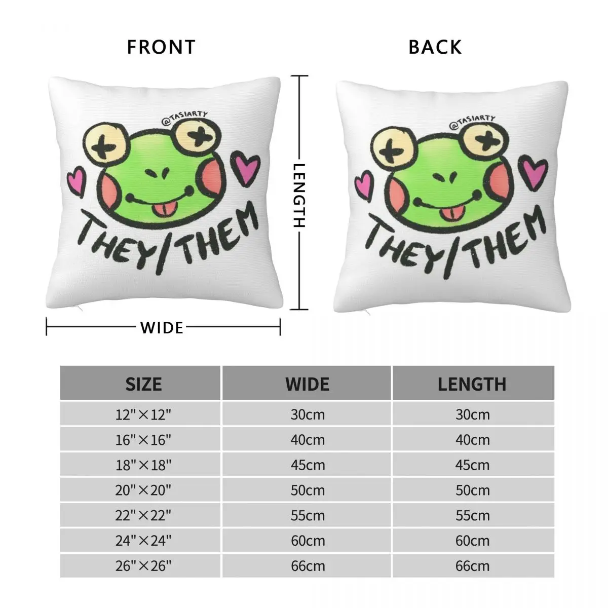 Frog Pronoun They Them Square Pillowcase Pillow Cover Polyester Cushion Zip Decorative Comfort Throw Pillow for Home Sofa