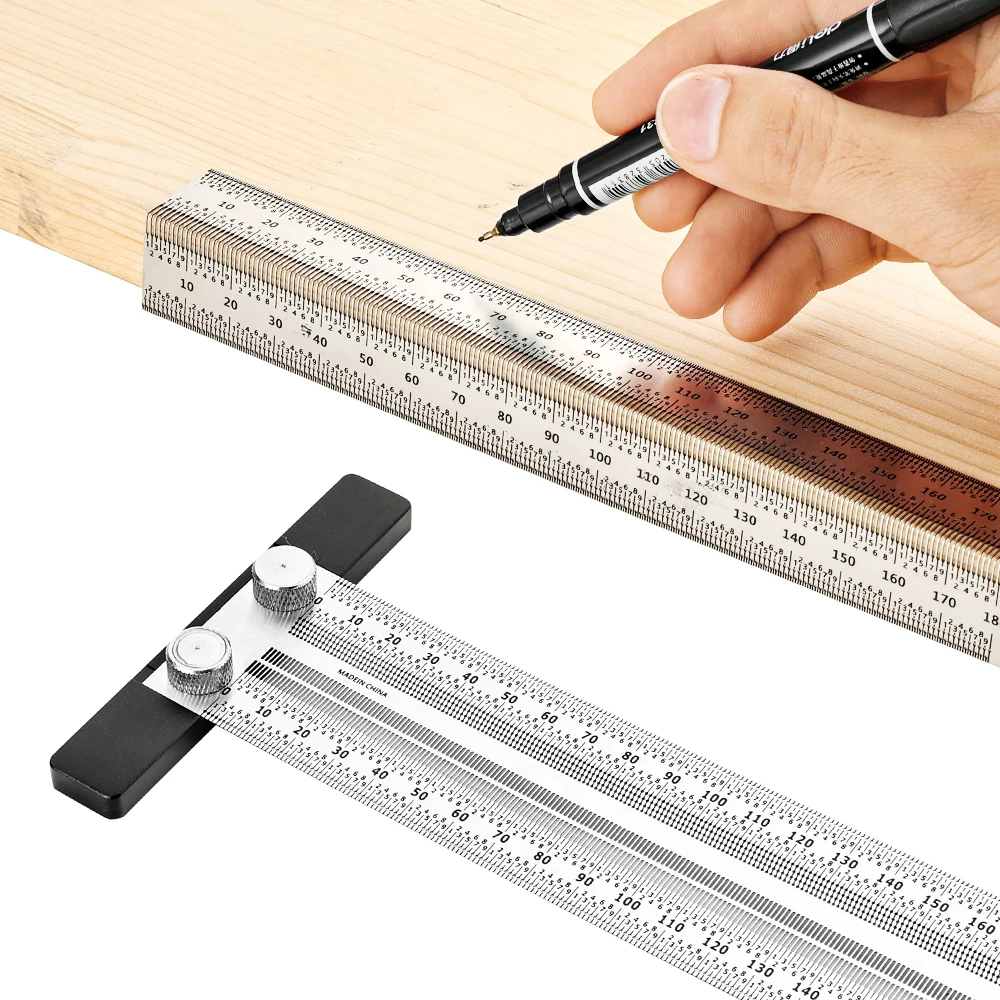 B50 High-precision T Type Square Ruler Woodworking Aluminum Alloy Scriber Measuring Carpentry Marking Gauge Carpenter Tools