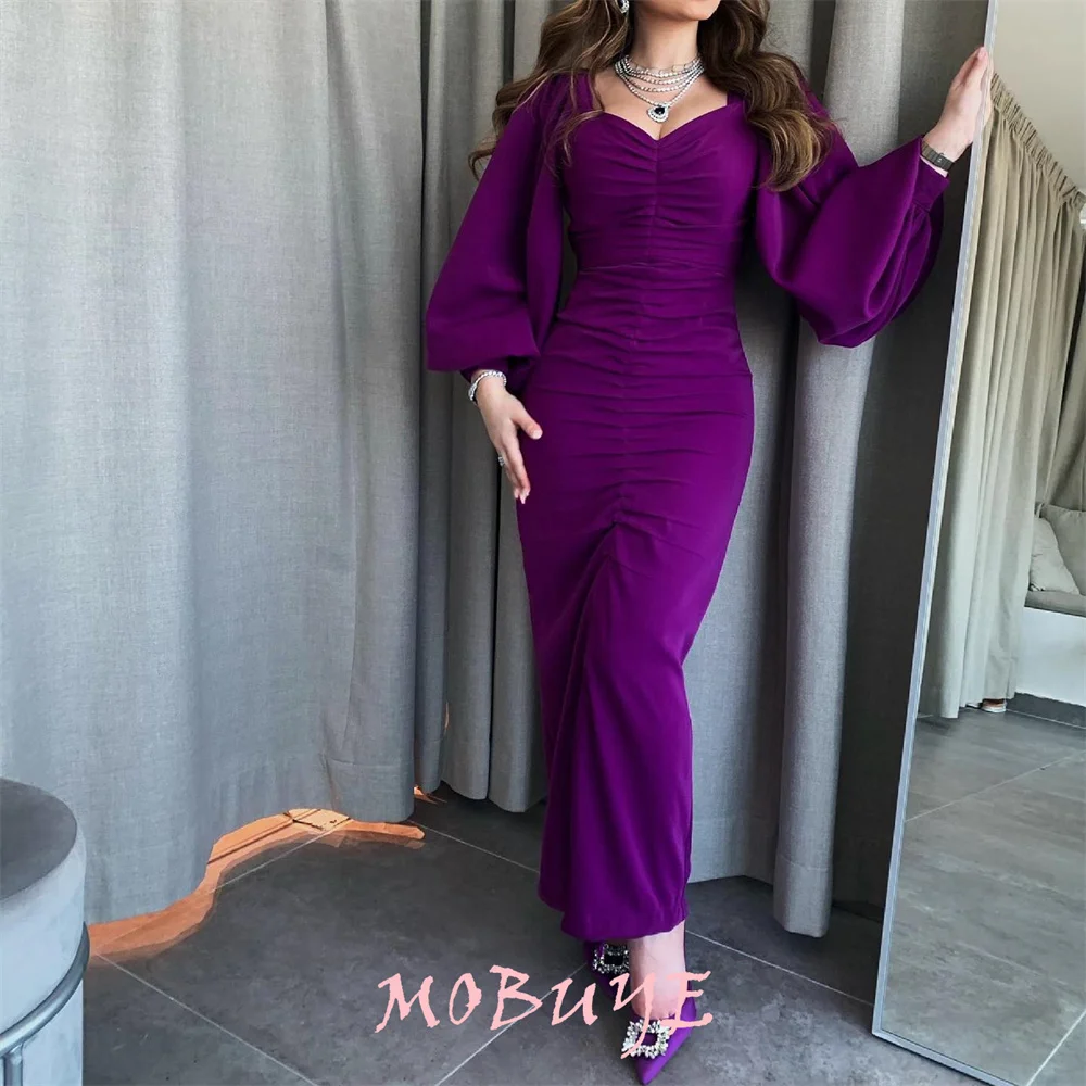 

MOBUYE 2024 Popular Sweetheart Neck Prom Dress Ankle-Length With Long Sleeves Evening Fashion Elegant Party Dress For Women