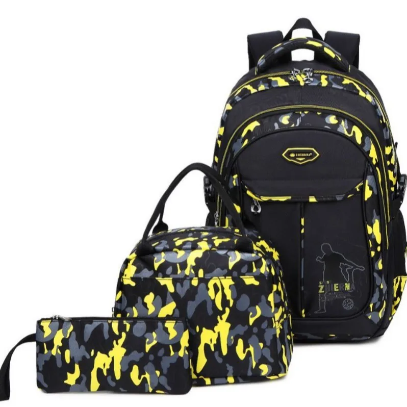 

New three-piece lunch bag sports men's contrasting color schoolbag camouflage printed backpack women