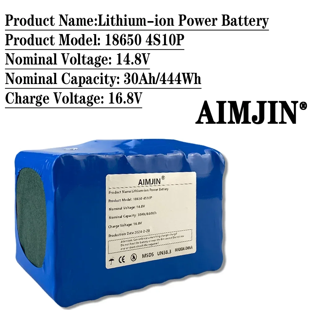 

with 50A BMS 14.8V Lithium 4S10P Battery Pack 30000mAh 444Wh for Inverter Smart Robot High-power Equipment Etc