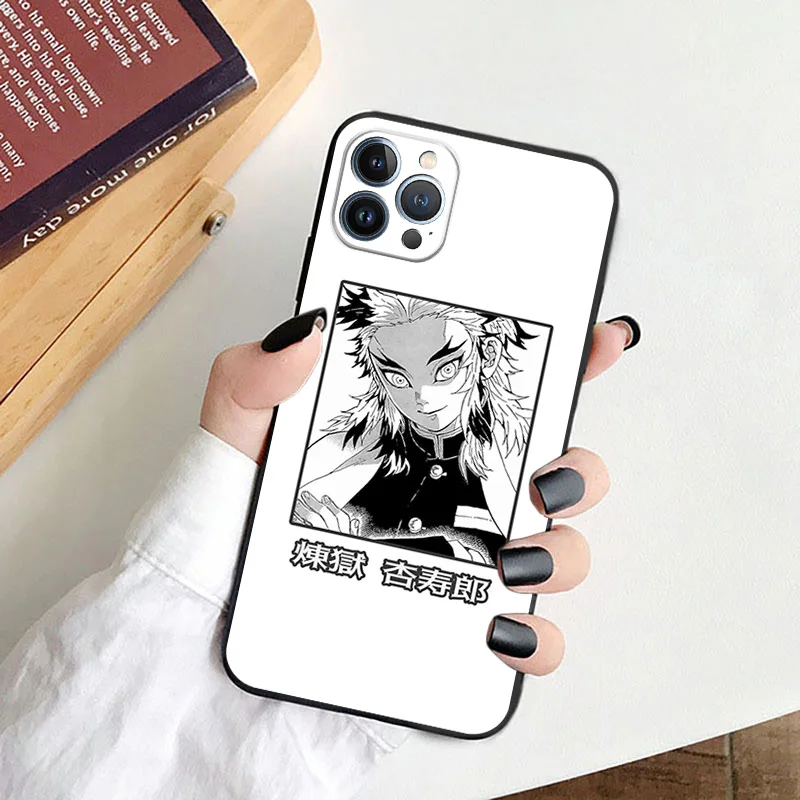 Black Soft Phone Case for Apple iphone 16 15 14 13 12 Mini XS 11 Pro Max XR 7 8 Plus X Demon Slayer Rengoku Kyoujurou Cover