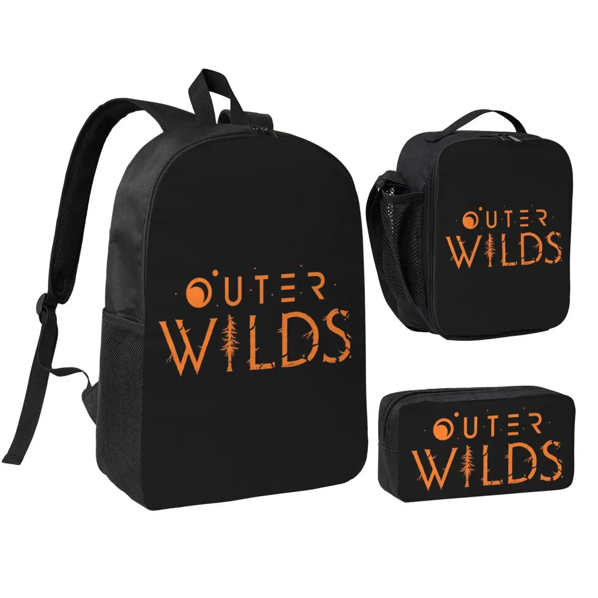 Outer Wilds Ventures Patch Backpack Boys Girls BookBag School Bag Shoulder Bags 3ps Insulated Lunch Bag Pencil Case