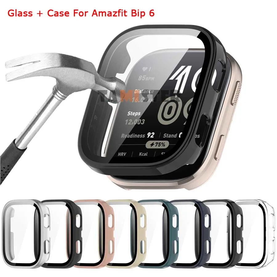 Tempered Glass Case For Amazfit Bip 6 Cover All-around Bumper Protective Shell For Amazfit Bip 5 3 Pro Screen Protector Accesory