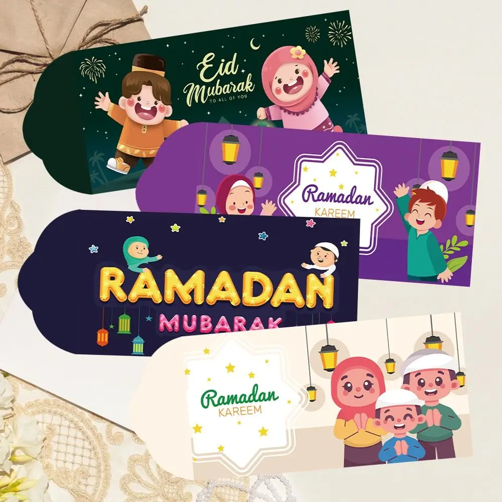 

6Pcs Traditional Paper Eid Mubarak Cash Envelopes Thickened Colorful Money Cards Eid Al-fitr Supplies for Family Gathering