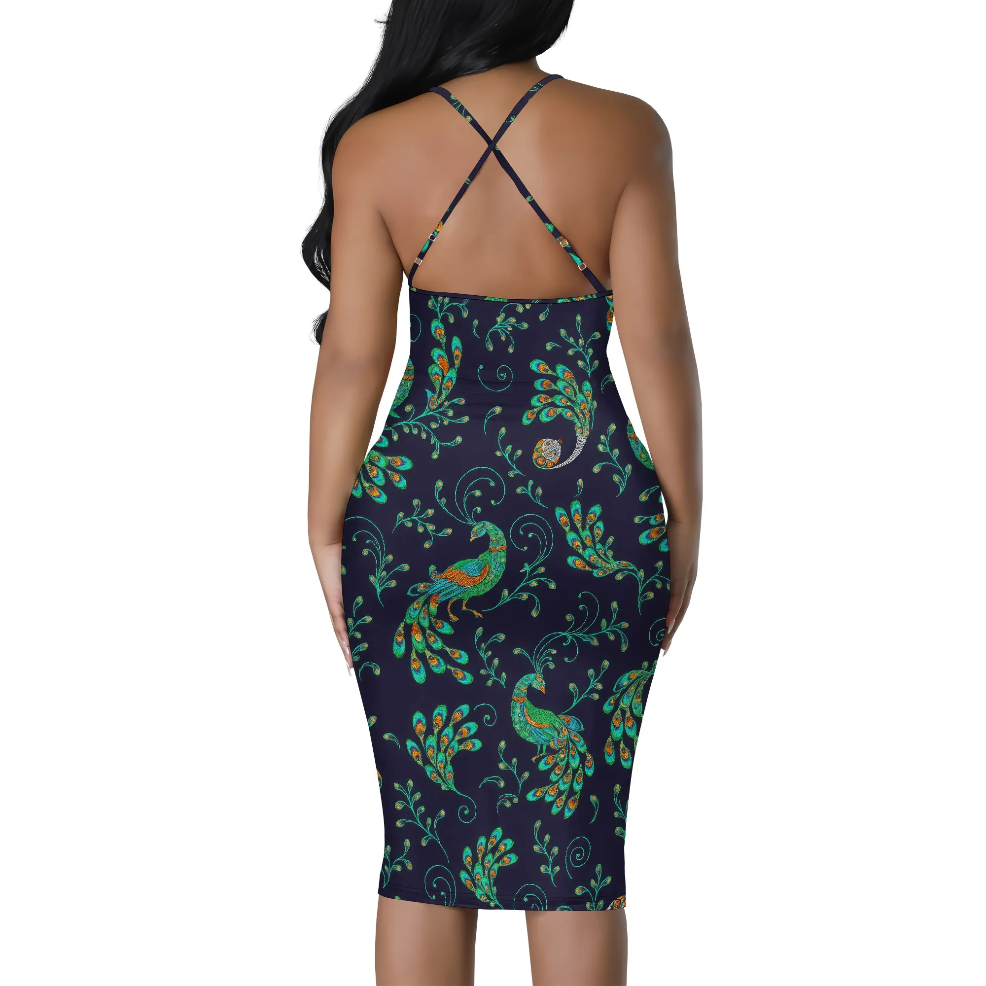 ผู้หญิงเซ็กซี่Bodycon Midiชุดฤดูร้อนแอฟริกันพิมพ์สปาเก็ตตี้ชุดBasicดอกไม้สั้นBackless Party Club Dresses