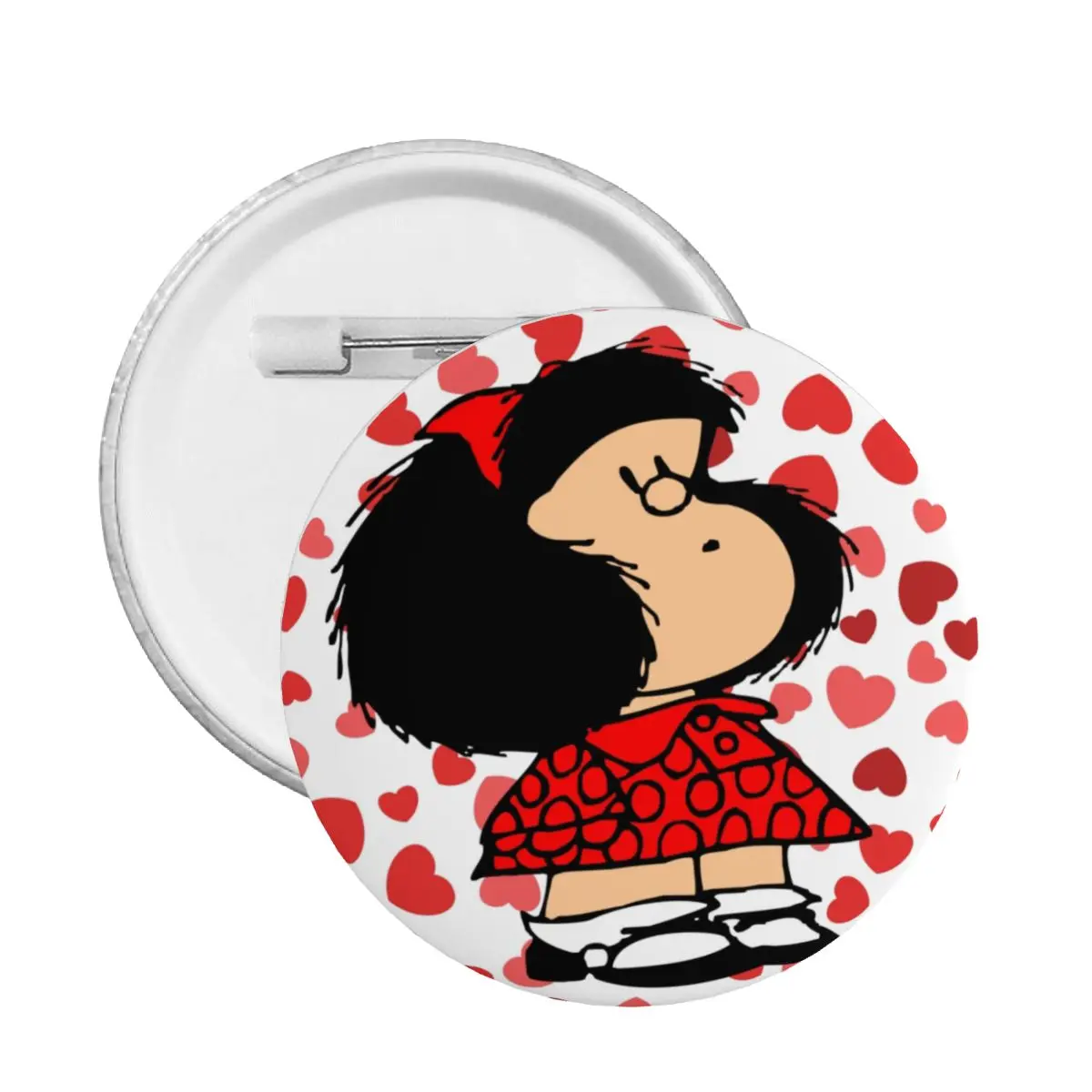 Custom Mafalda Power With A Surprised Face Round Button Pin for Bags Customizable Quino Kawaii Cartoon Pinback Badges Brooches