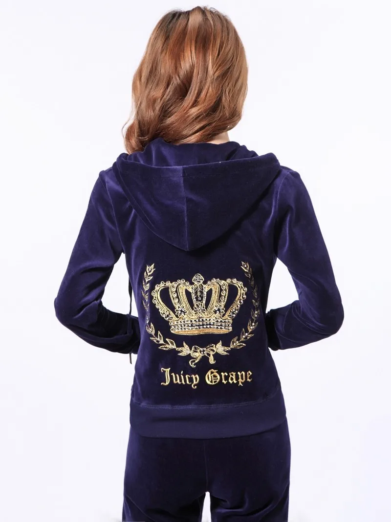 JC Tracksuit Women Velvet Women's Brand Velour Sewing Suit Women Track Suit Hoodies And Pants Sets JC couture with rheinstone