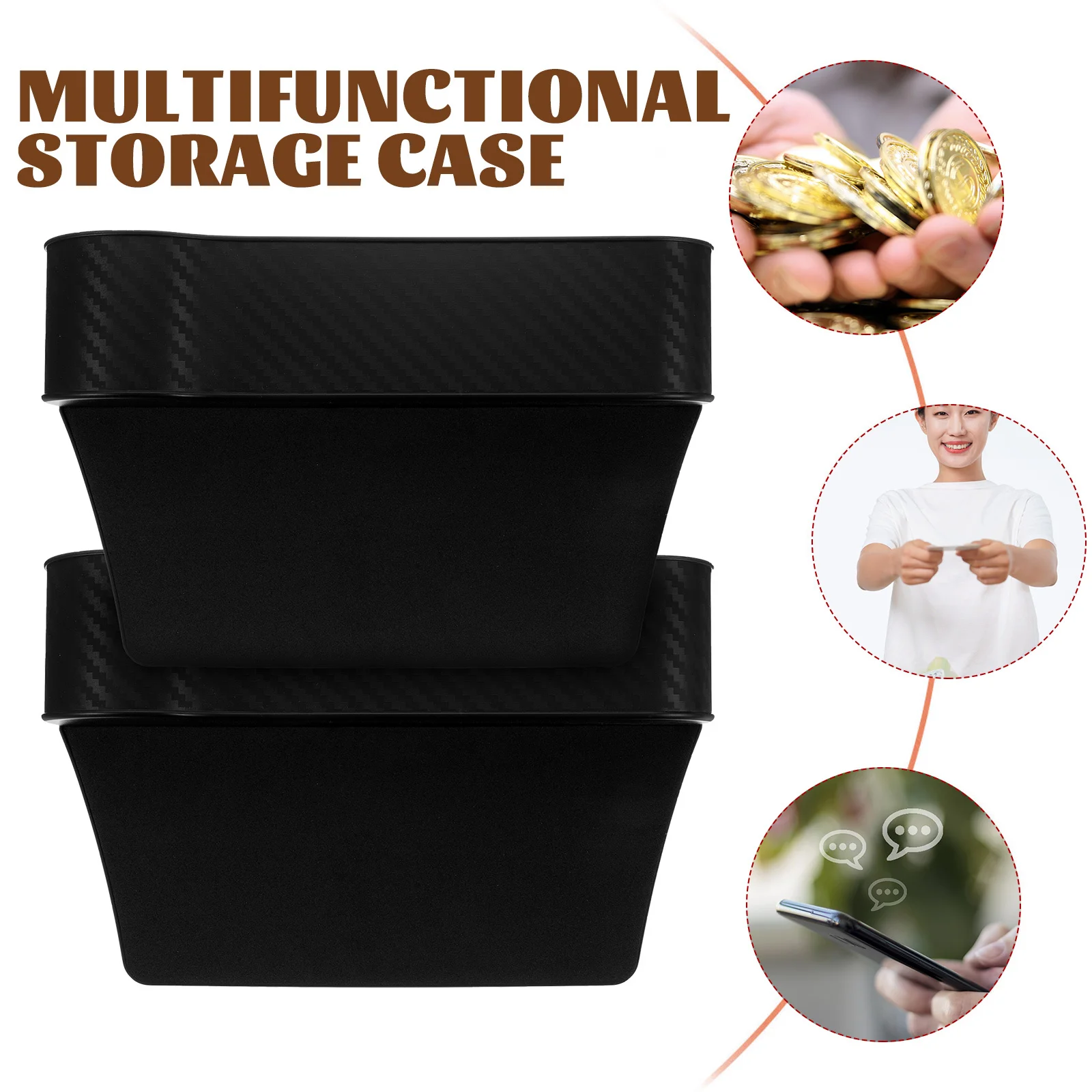

2Pcs Car Sundries Case Durable Easy to Install for Phone Coins Cards Stylish and Practical Car Storage Box Sundries Organizer