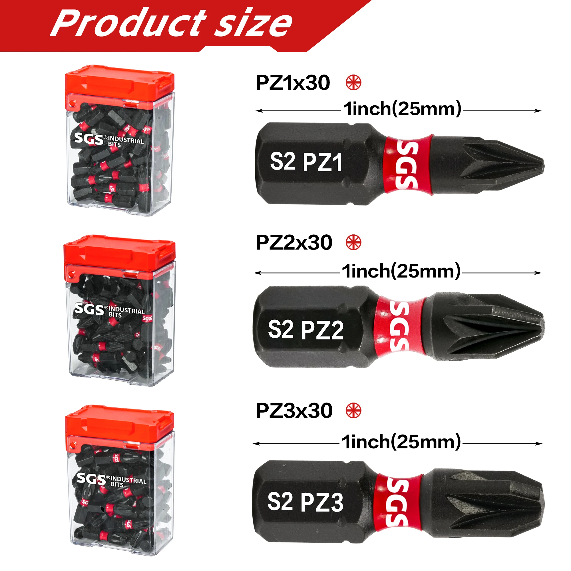 30Pcs 25mm-1 Inch (Pz1/Pz2/Pz3) Cross-Shaped Impact-Resistant Strong Magnetic Screwdriver Bits, Strong Magnetism view 2