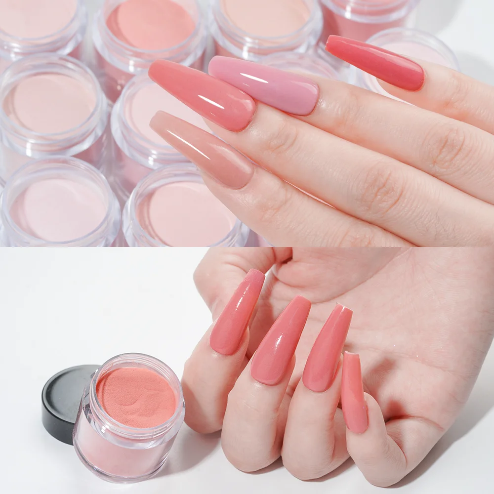 HNDO 48 kolorów Nude różowy wyczyść zanurzenie proszek akrylowy Nail Art brokat rozszerzenie rzeźba Manicure DIY projekt Dip Pigment pył