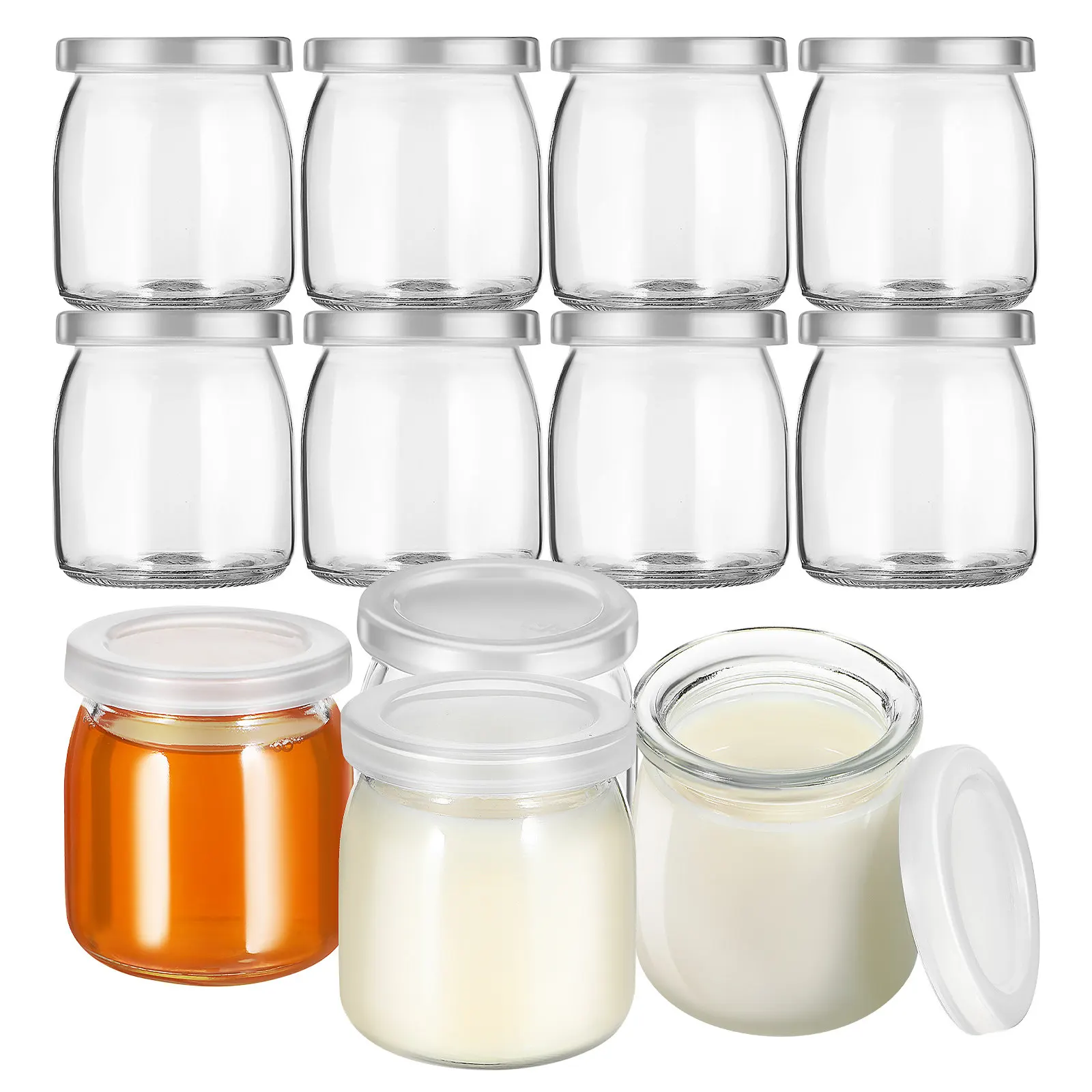 

12 Pcs Cake Cups with Lids Glass Sealed Jar Pudding Jars Desert Yogurt Containers