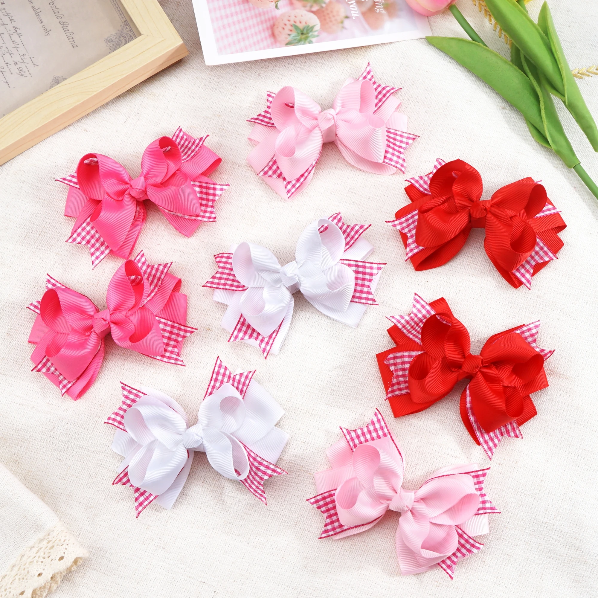 2Pcs 1piars Sweet  Bows Hair Clips For Girls Glitter Bowknot Hairpins Handmade Boutique Barrettes Headwear Hair Accessories