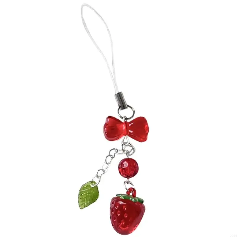 203B 귀여운 핑크 체리 핸드폰 스트랩 딸기 체리 펜던트 키 체인 배낭 매력 Dainty Cherry Phone Strap Keyring