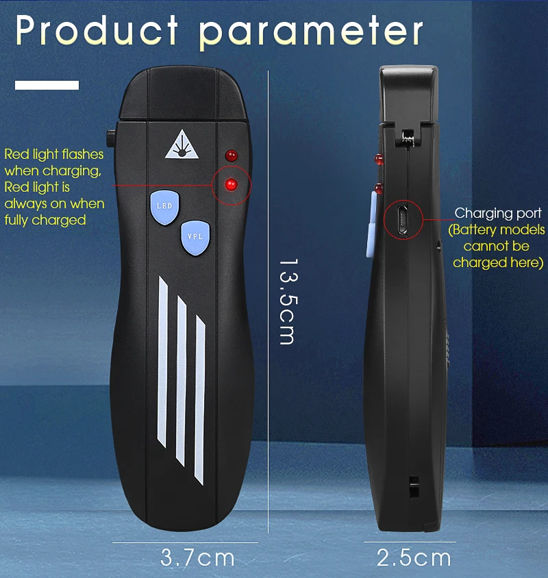 COMPTYCO FTTH Mini Visual Fault Locator 1/10/20/30/50mW Rechargeable VFL Fiber Optic Cable Tester SC/FC/ST 2.5mm Interface