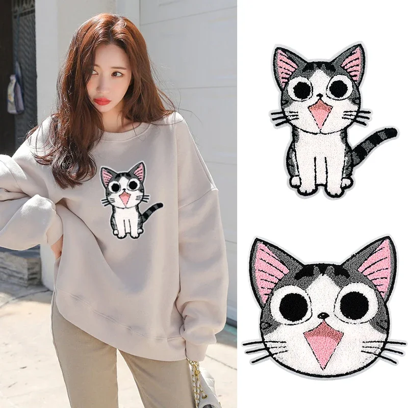 Fashion Cat Creative Stickers Personalized Decorative Embroidery Large Cat Embroidery Patch DIY Clothes Cowboy Hole Patch