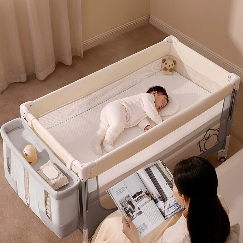 

Crib splicing baby multi-function lifting newborn crib