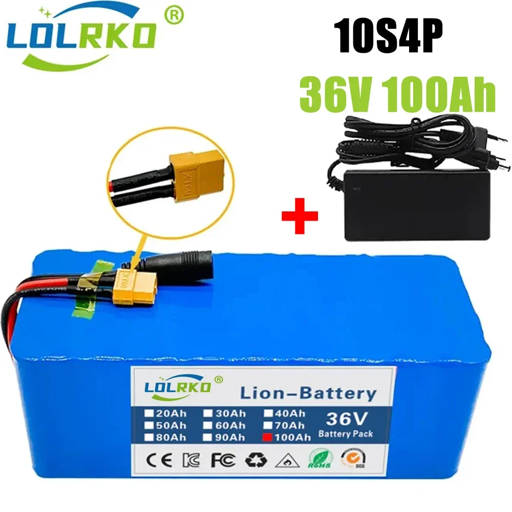 100% original 36V battery 10S4P 100Ah battery pack 500W high power battery 42V100000mAh Ebike electric bicycle BMS+42V2A charger