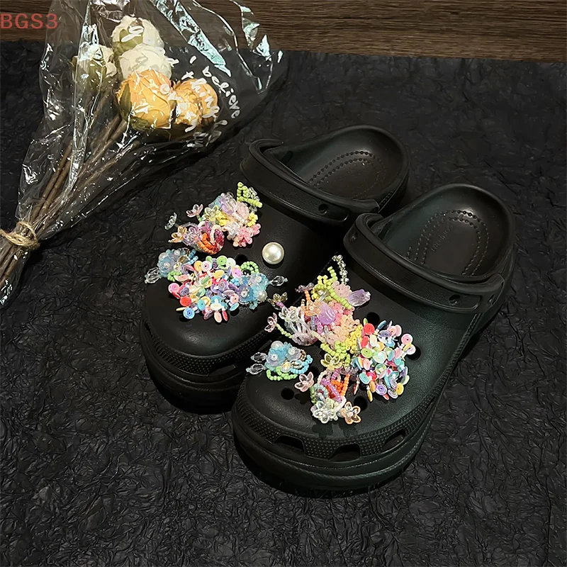 1Pc ビーズタッセル靴チャーム取り外し可能なカラフルな花の靴アクセサリー女の子の夏の靴靴バックル DIY ギフト