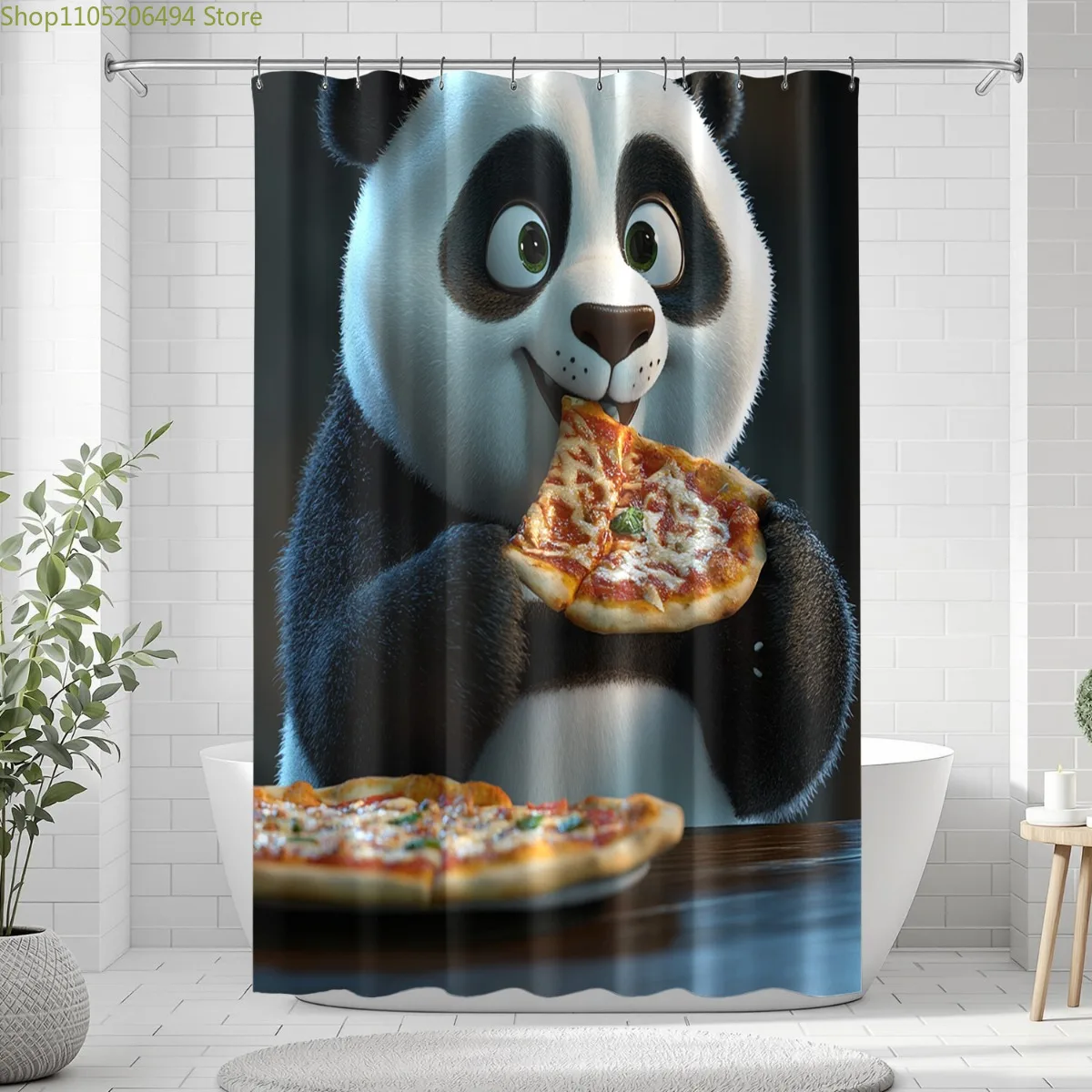 

1/4 шт., набор занавесок для душа с рисунком панды, пиццы, занавеска для душа с 6/12 крючками, нескользящий коврик для ванной, U-образный коврик, крышка унитаза