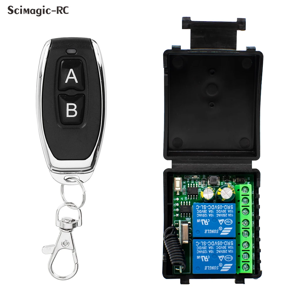 433MHz RF Remote Control DC 12V 24V 220V 2CH Relay Receiver for universal Garage Door Light LED Fanner Motor Signal Transmission