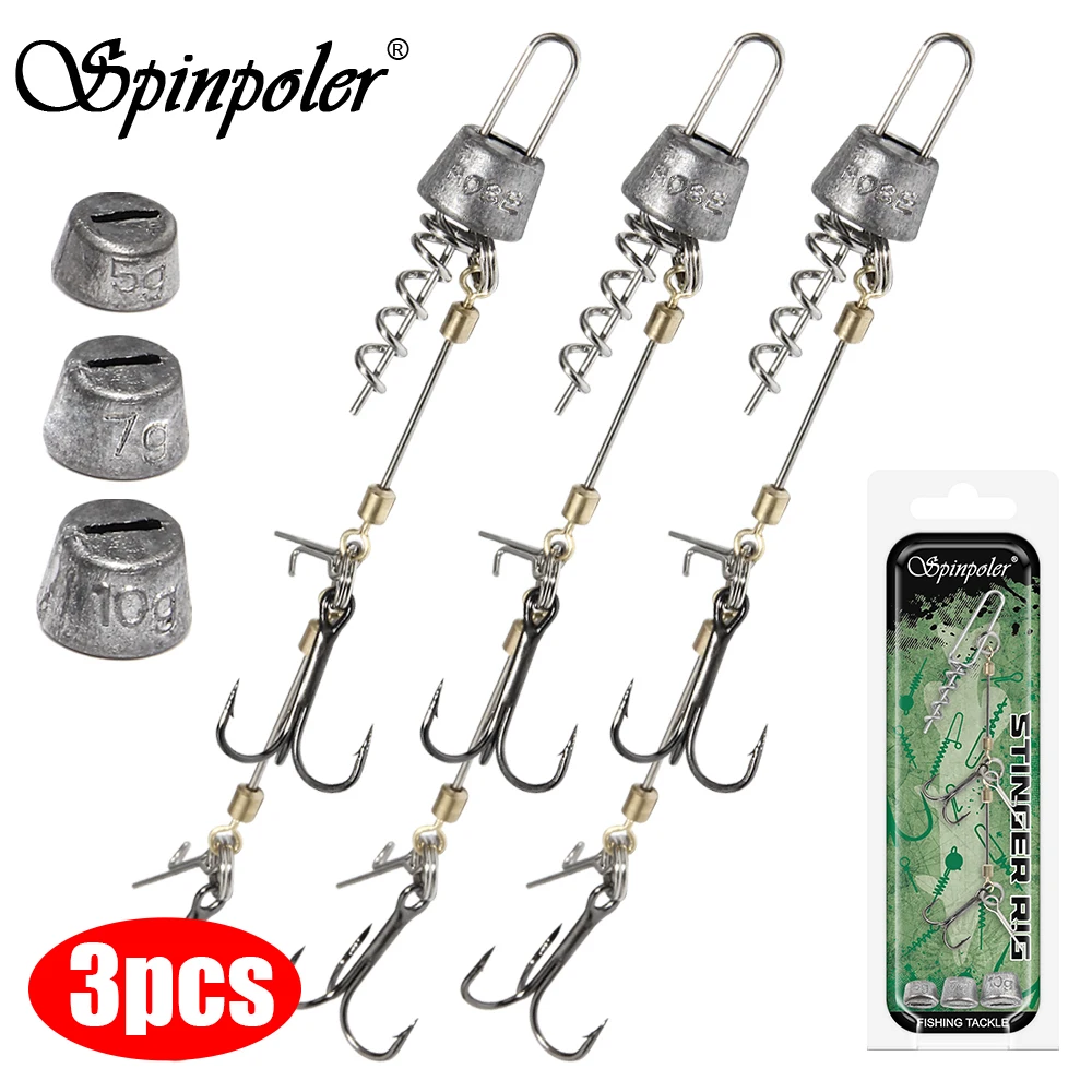 3-teiliges Stinger-Rig-Set mit Schraubbefestigung, Weichköderhalter, 3X Dreifachhaken aus Edelstahldraht für Salz- und Süßwasser, Bass, Hecht, Forelle, Angelzubehör