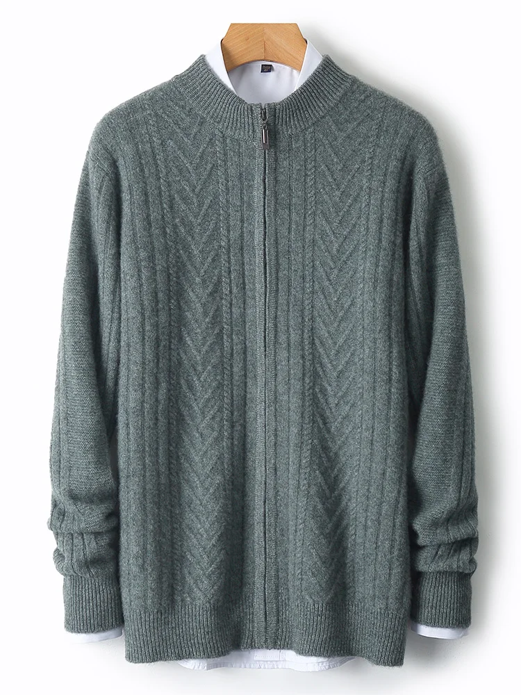 

Men's Zipper Cardigan Autumn Winter Thick Cashmere Sweater 100% Merino Wool Knit Sweater Business Casual Sweater Jacket Top
