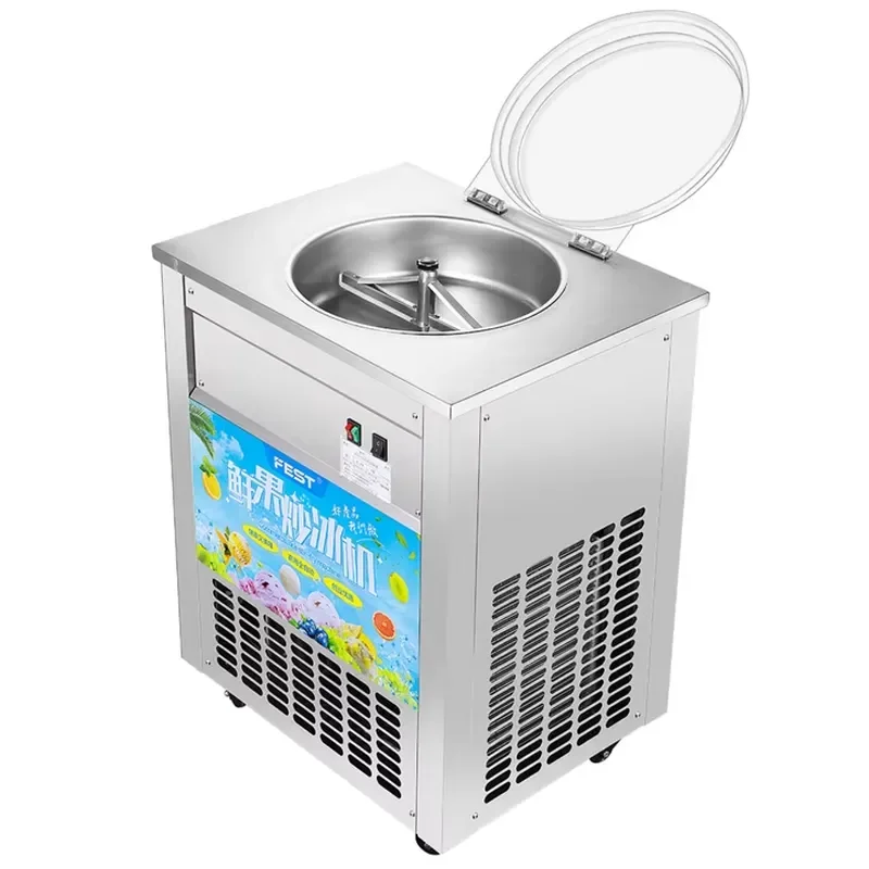 Automatic Stall Ice Frying Machine Commercial Single Pot Yogurt Fruit Juice Fried Ice Porridge Fried Ice Cream Machine