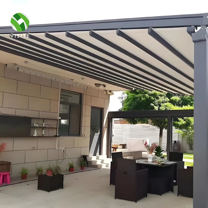 YST Outdoor Aluminum Retractable Canopy Waterproof Roof Electric Garden Pergola PVC Automatic Folding Telescopic Awning