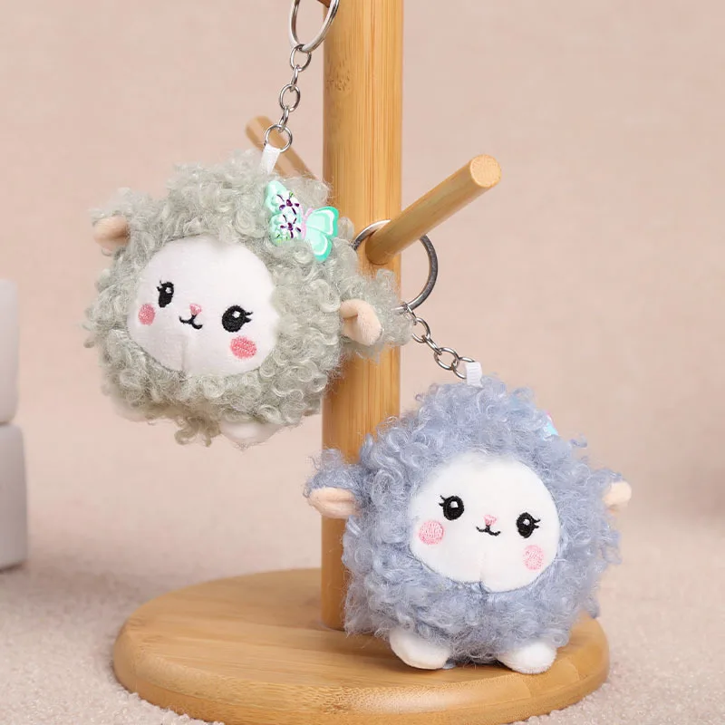Cute Bow Little Sheep Plush Keyring Simulation Cartoon Animal Sheep Plush Stuffed Toy Backpack Decor Keyring For Party Gifts