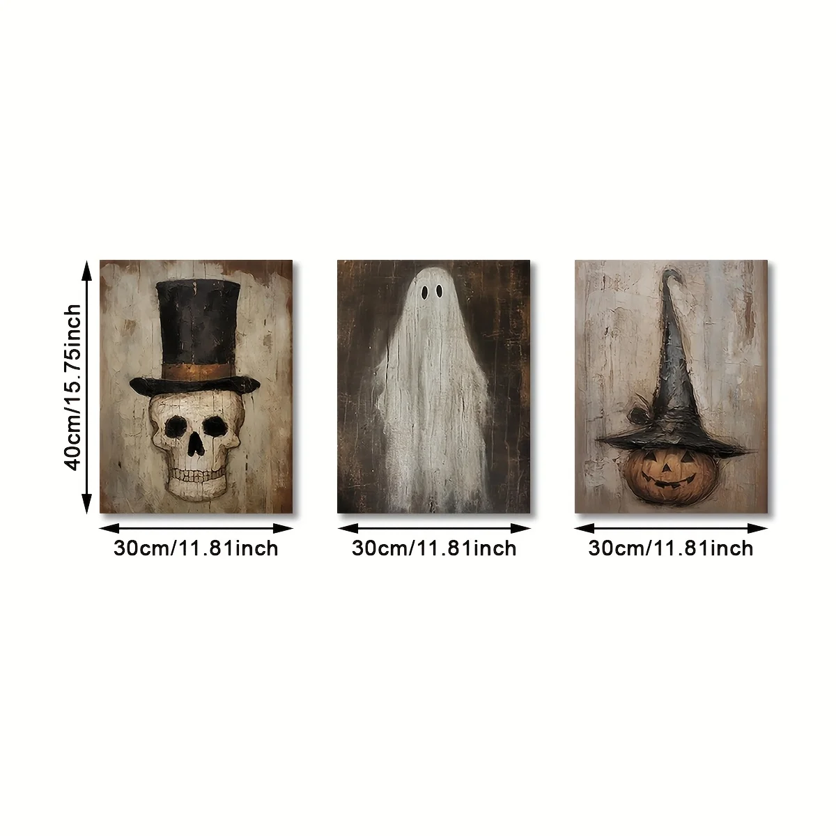 فرملس [ديكور الهالوين العتيق] طقم مكون من 3 قطع ديكور حائط عتيق للهالوين |   الهياكل العظمية والأشباح والمطبوعات الفنية على شكل فانوس اليقطين - مخيف