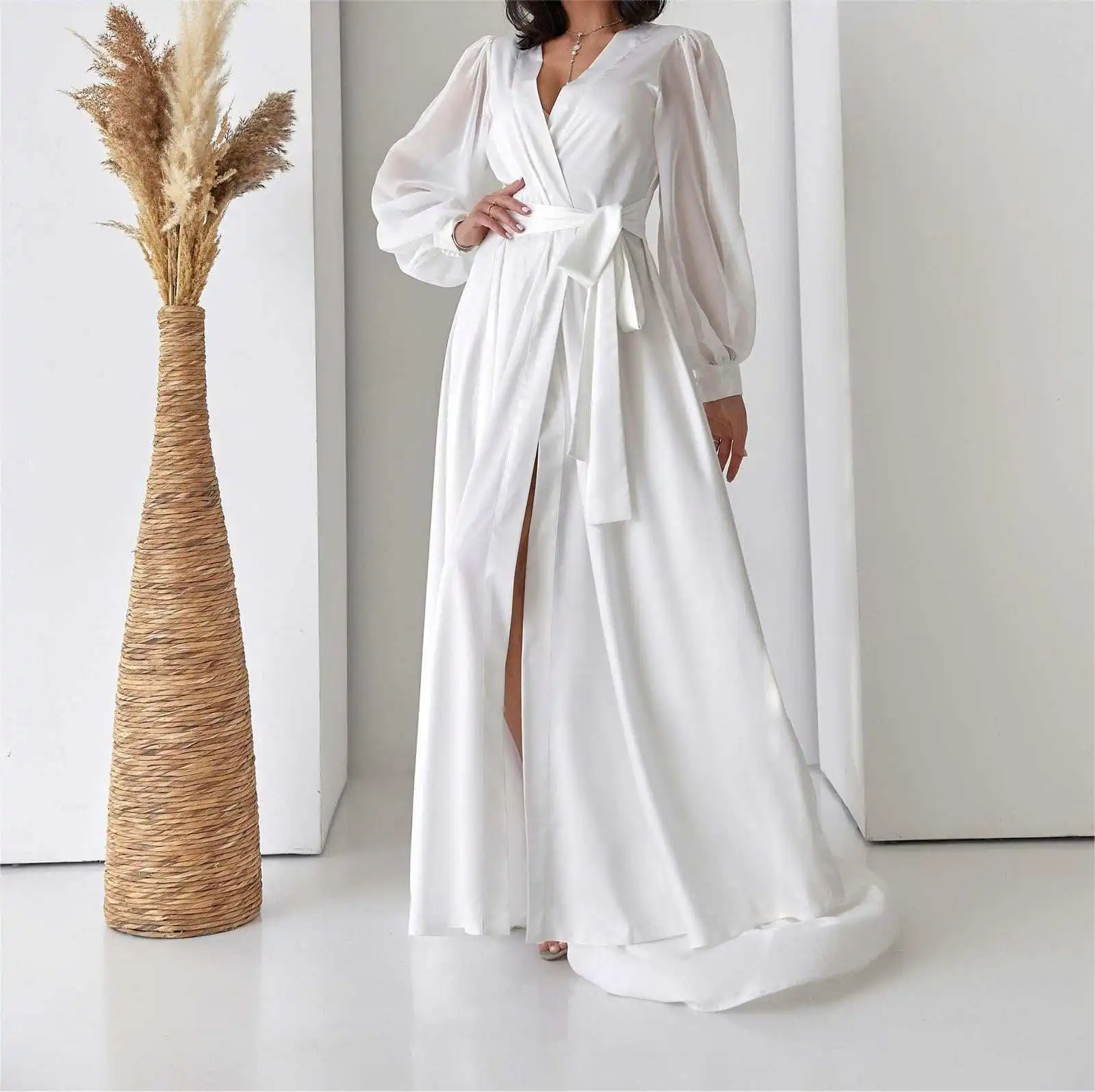 

Simple Bride Robe And Nightgown Long Sleeve Bridal Gowns Photo shoot Maternity Dressing Gown For Photography Custom Made