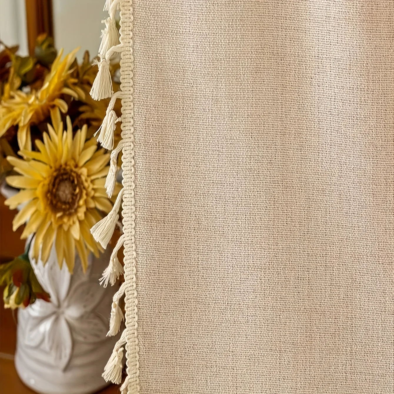 1 قطعة ستارة الكتان نمط جديد مع حافة صدفي لتزيين غرفة المعيشة وغرفة النوم ، ستارة قضيب زخرفية شخصية ، غرفة المعيشة ، غرفة النوم ، ستارة قضيب زخرفية لغرفة الدراسة #4