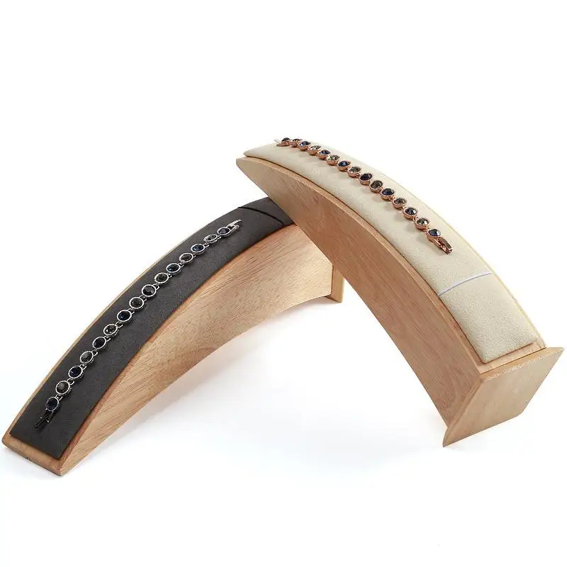 Solid Wood Jewelry Organizer Microfiber Watch Bracelet Display Stand for Accessory Display at Home Shop