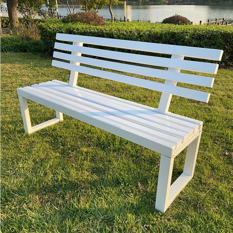 

Internet celebrity White bench with backrest Full wrought iron bench Park chair Outdoor bench Courtyard strip seat Row chair