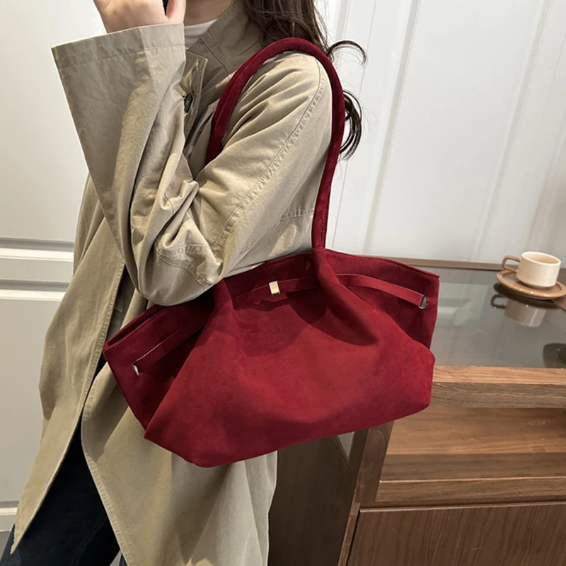Vintage Wildleder-Umhängetasche für Damen, Minimalistische Große Kapazität Tragetasche, Elegante Retro-Umhängetasche für Tägliche Anlässe, Dating und Reisen – Detail 16