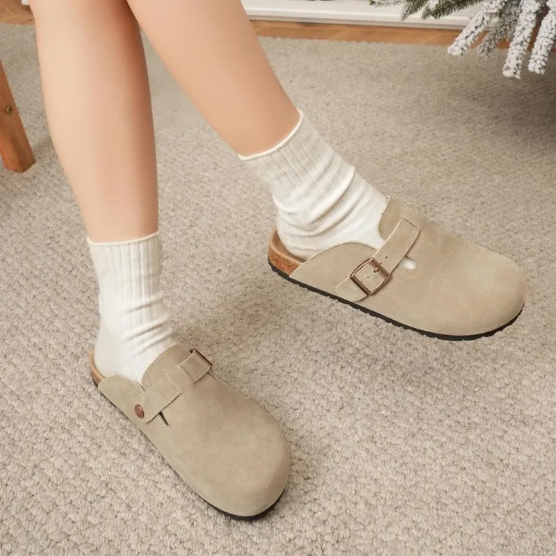 Gacimy Women's Cork Clogs With Arch Support, Adjustable Buckle, Fashion Suede Slippers_voghion.com