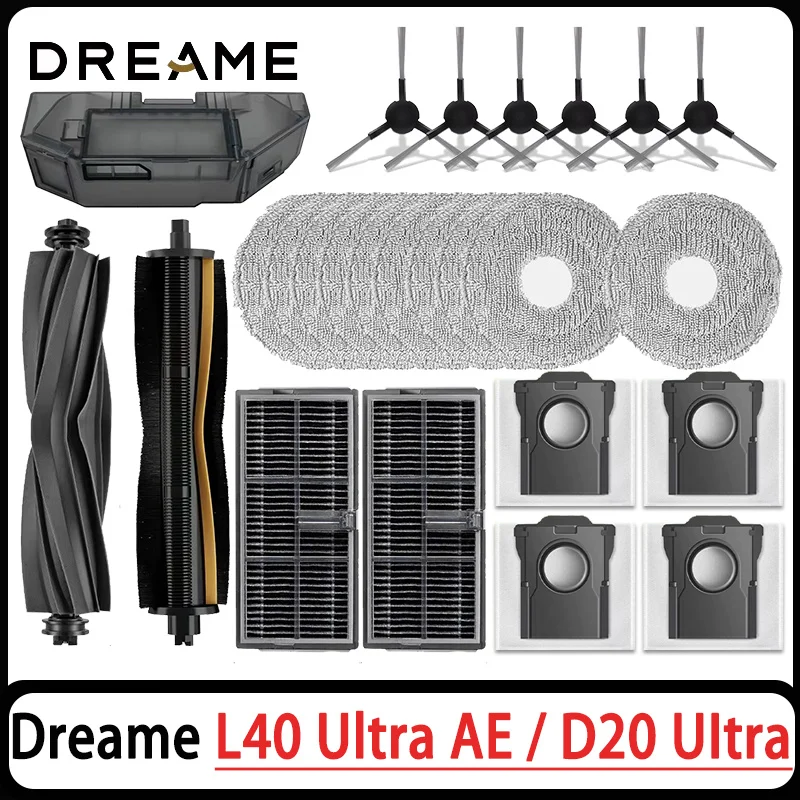 Dreame L40 Ultra AE / D20 UItra Complete Vacuum Cleaner Accessories Main Side Brush HEPA Filter Mop Cloths Dust Bag