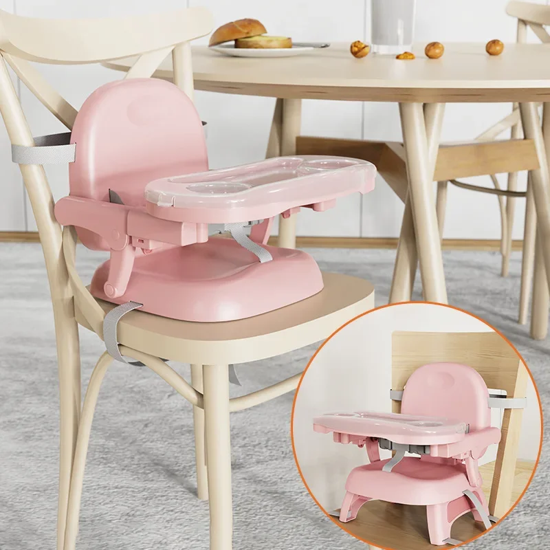 

Складной детский обеденный стул — портативный стульчик для кормления с регулируемой высотой, противоскользящим основанием и ремнями безопасности для домашнего/ресторана