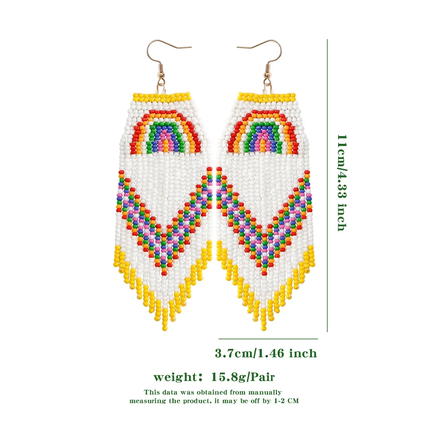 

Женские серьги из бисера в богемном стиле с радужной стрелкой и кисточками, ручная вязка из сплава, модные украшения, универсальный аксессуар